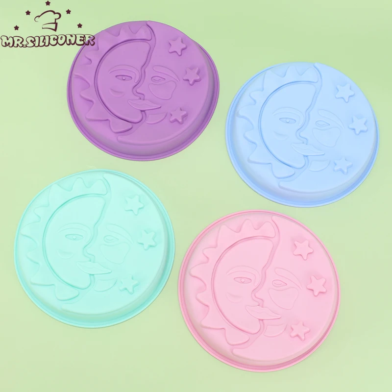 

Large Round Shape Soap Mold Sun Moon Faces Silicone Mould DIY Aromatherapy Candle Chocolate Cake Decorating Kithen Baking Tool