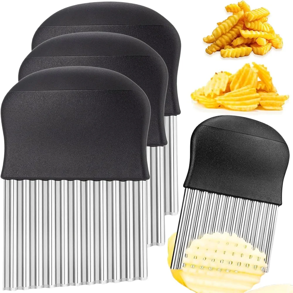 3pcs Crinkle Cutter Blade Waffle Fry Cutter Stainless Steel Vegetable Potato Wavy Chopper French Fry Slicer for Carrot Onion