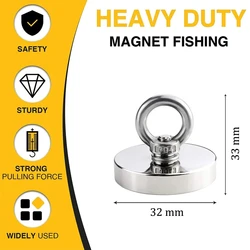 Enhanced Magnetic Salvage Tool with N52 Rare Earth Material (D32 PUll max 32KG)