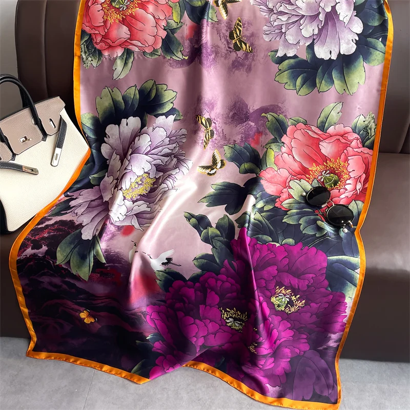 

Design Luxury Print Large Silk Feeling Scarf for Women Shawl Wrap Headband Female Beach Stoles Bandana Foulard Echarpe Hijab