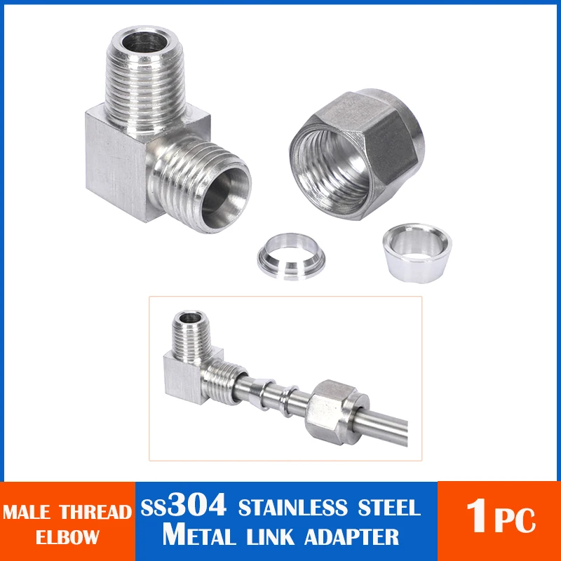 

1/8" 1/4" 3/8" 1/2" To 3mm 4mm 6mm 8mm 10mm 12mm Stainless steel 90 degrees bend double card connector BSPT ZG thread