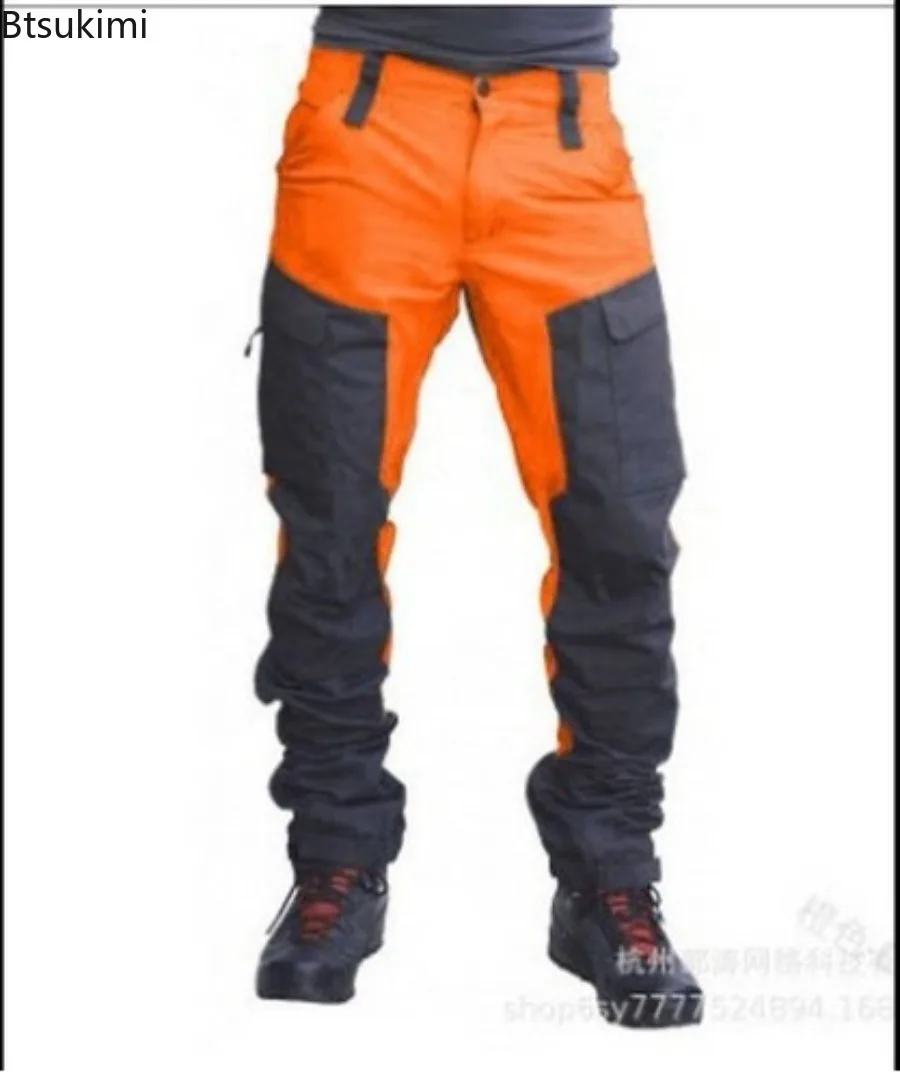 Men's Outdoor Sports Casual Cargo Pants Fashion Color Blocking Multi-pockets Work Pants Male Baggy Joggers Streetwear