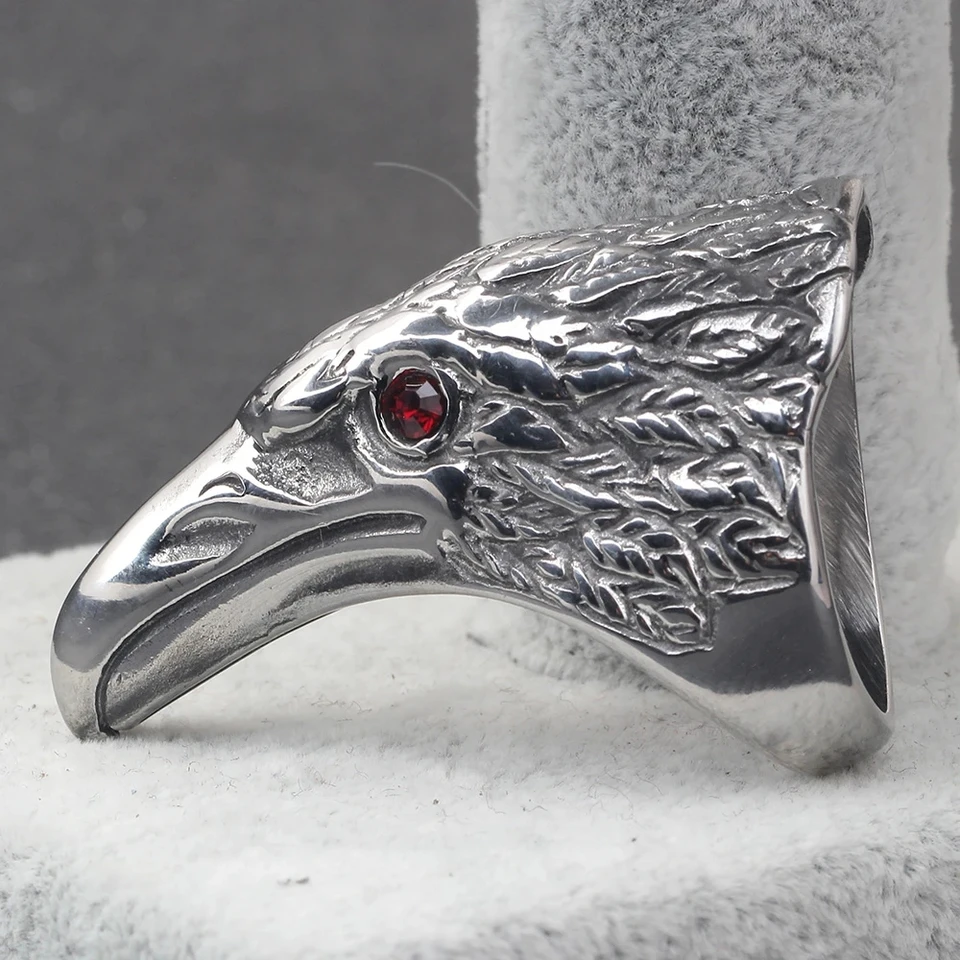 Eagle Ring Stainless Steel Men Red Crystal Punk Style Men's