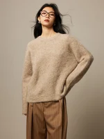 SuyaDream Warm Alpaca Pullovers for Woman, Dropped Sleeved Loose Sweaters, 2025 Fall Winter Top, Camel, Beige - Image 6