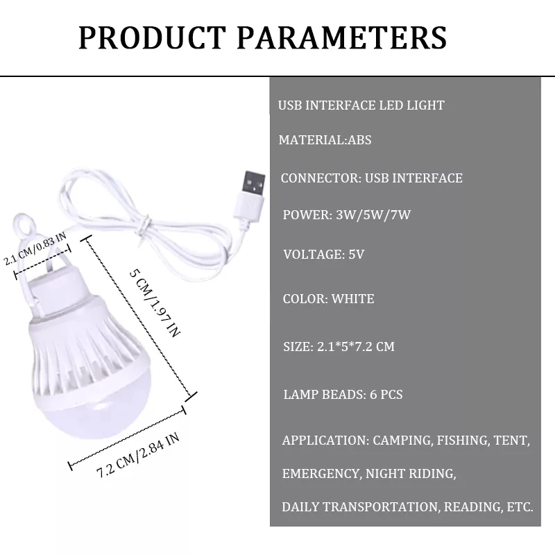 Bombilla de luz LED con enchufe USB, Banco de energía móvil, luz nocturna portátil para libros, luz de emergencia impermeable, luz de puesto de mercado nocturno, 5V