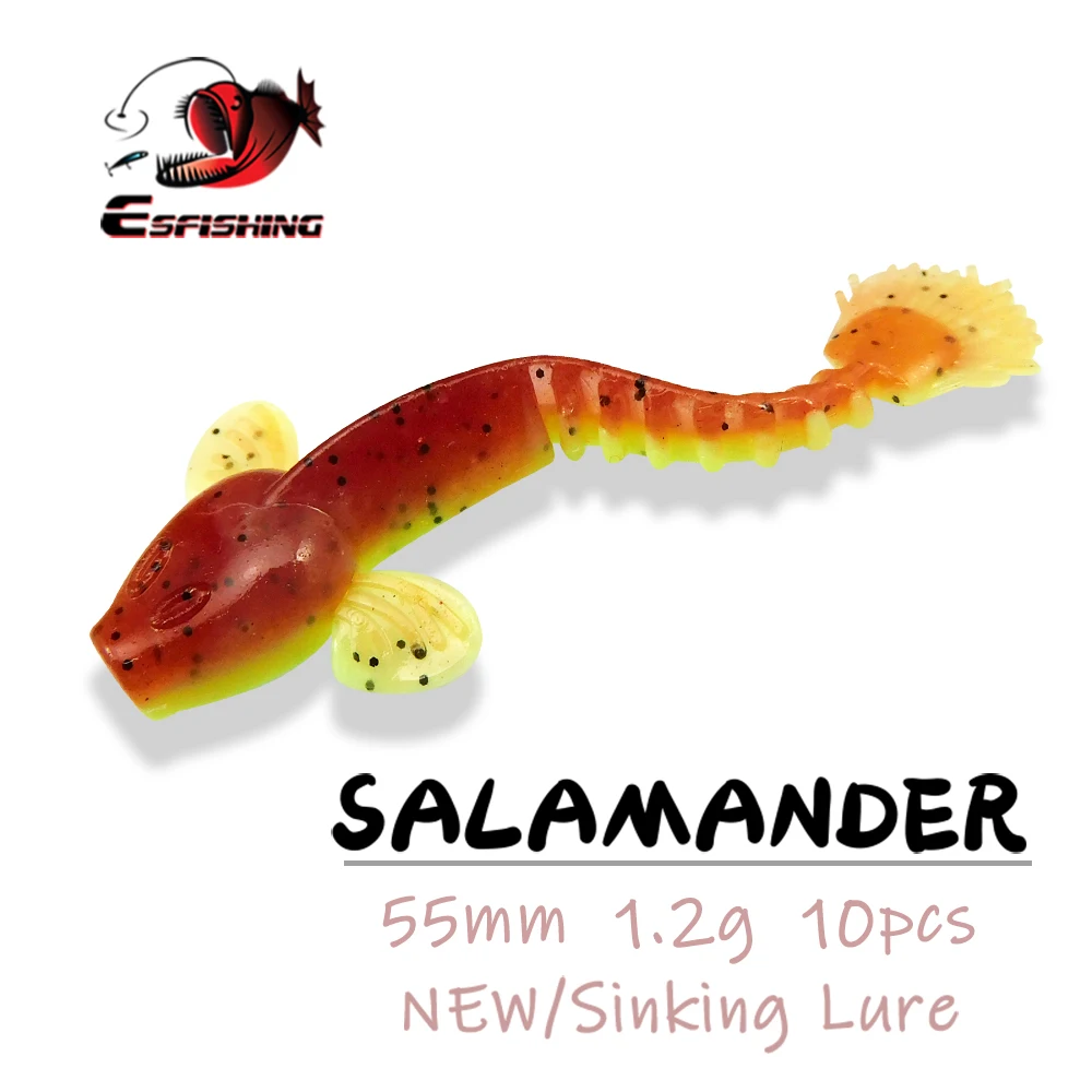 ESFISHING Pesca Worm Bait Salamander 55mm1.2g 10pcs Swing Lively Bionic