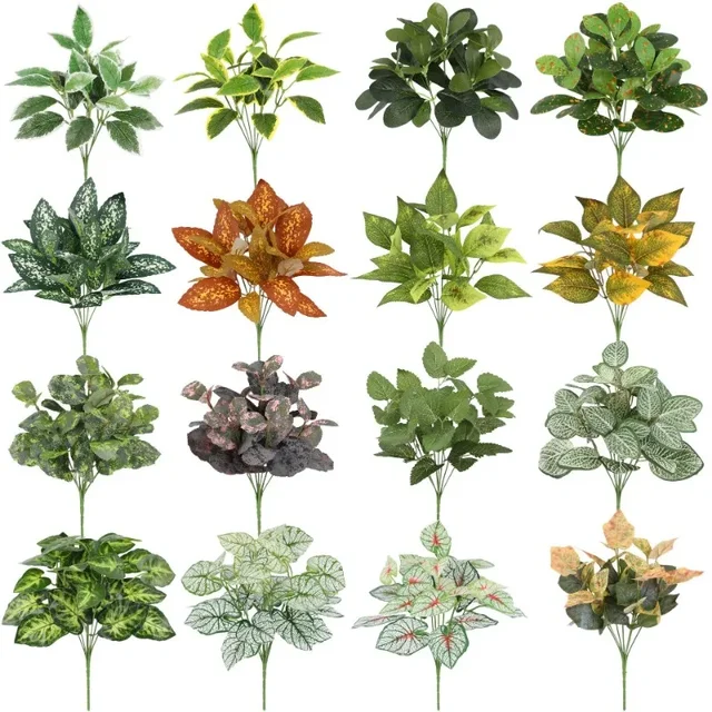 Artificial Plants Leaves Silk Tortoiseshell Leaf Dieffenbough Fake Small Fairy Taro Simulation Green Plant Living Room Decor 2