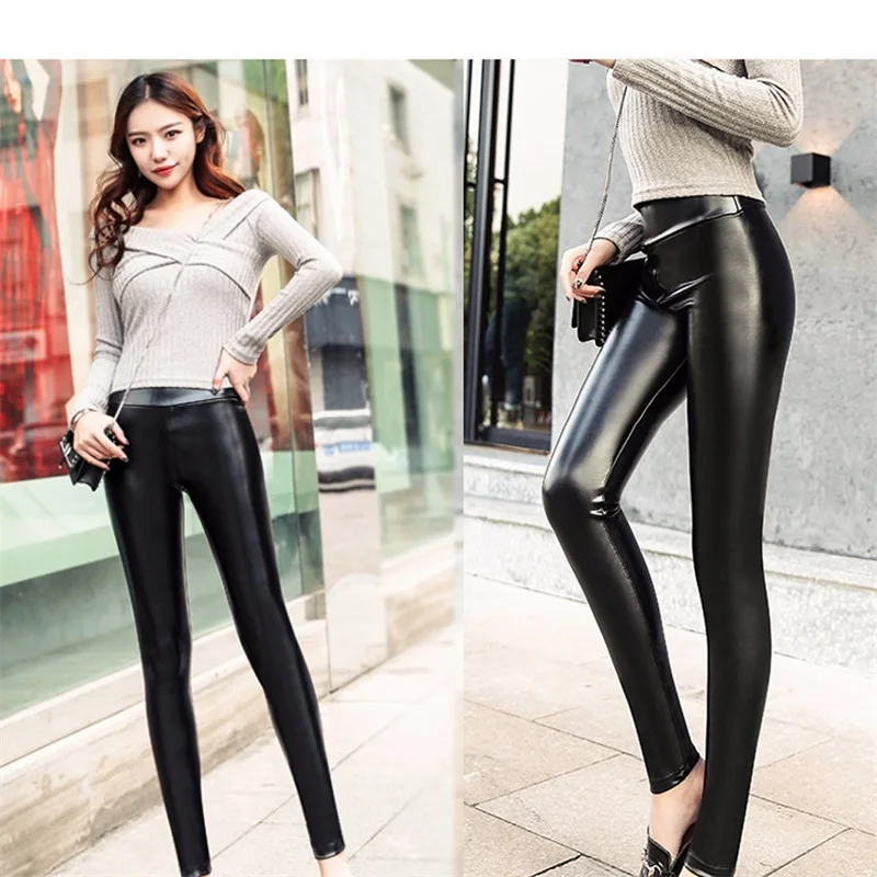 

2022 Women Faux Leather Pants Leggings Casual PU Warm Gothic Female Split Trousers Slim Fit High Waist Pencil Pants Big Size 3XL