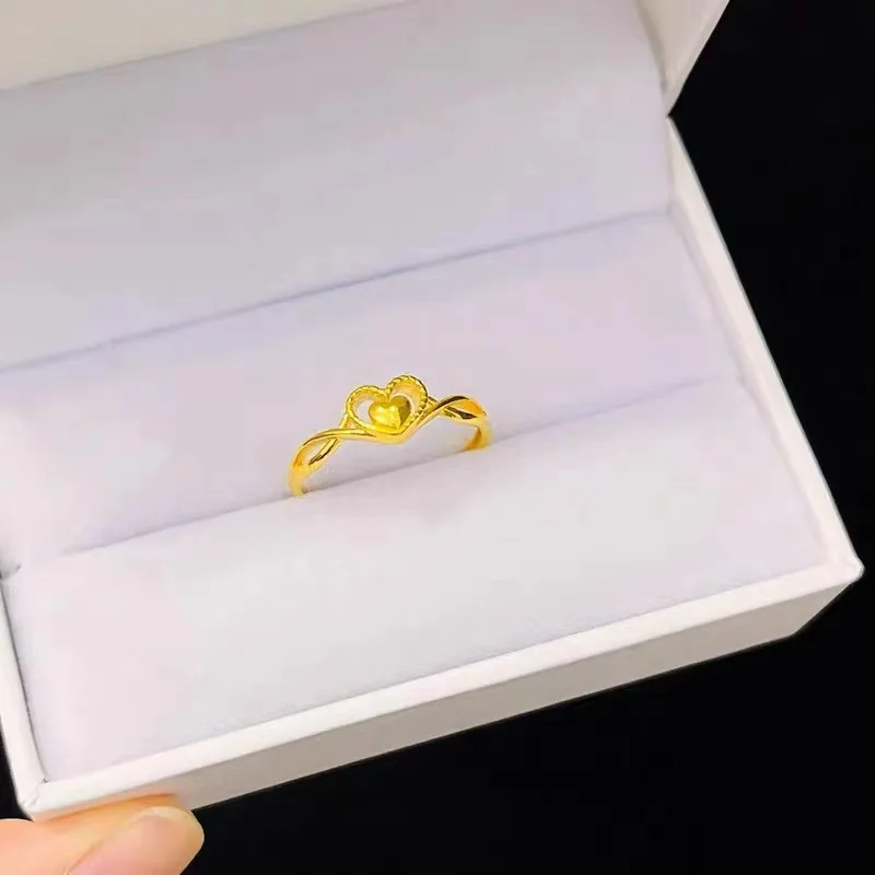 Au999 Yellow Gold Heart Ring Women Niche Design Heart to Heart Open Finger Ring Light Luxury Stacked Heart Ring 4