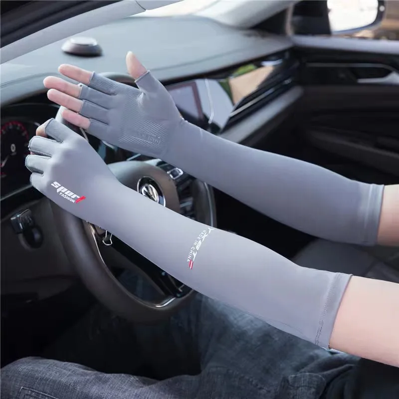 Sun Protection Gloves Arm Sleeves Summer Ice Silk Sleeves Driving and Riding Non-slip Fishing Ice Sleeves Half-finger Gloves 5