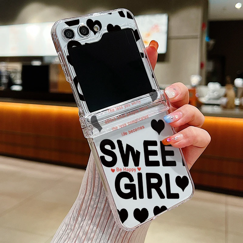 Love Heart Print Transparent Folding Phone Case - Hard PC Cover