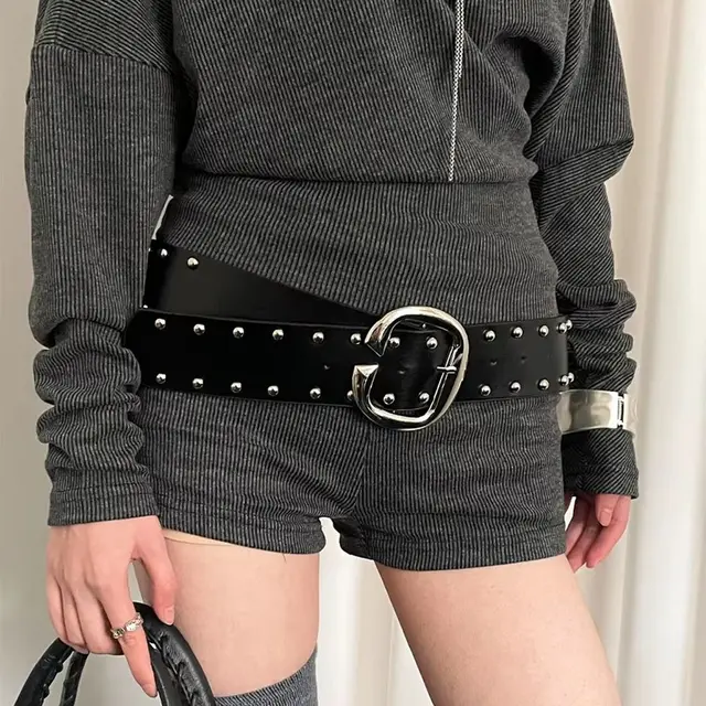 Ceinture large de styliste Vintage pour femmes, Style Punk Y2k, ceinture de taille à rivets, robe gothique américaine, ceinture en jean, Streetwear 1