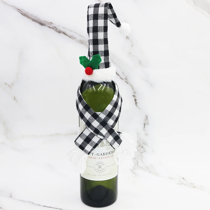 (1pcs/pack) Christmas plaid cloth red wine bottle set, dining table decoration, festive atmosphere creation set, Christmas decor
