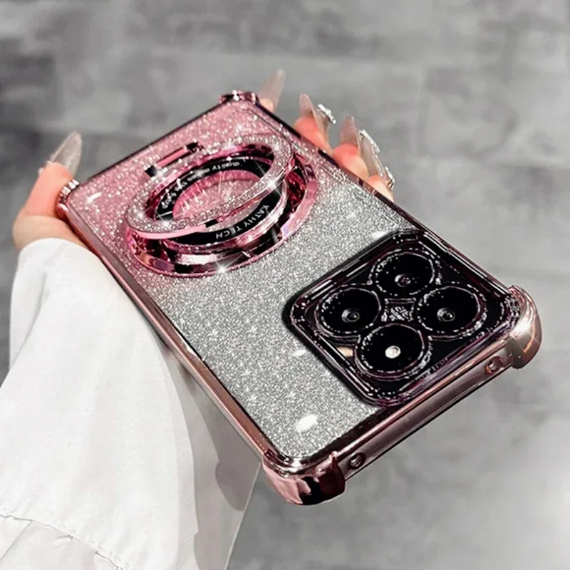 Phone Case Luxury Glitter Bracket Case For Xiaomi Redmi Note 13 13C 12 12S 12C 11 11S 10 10C 13ProPlus POCO M5S M6 Ring Transparent Cover