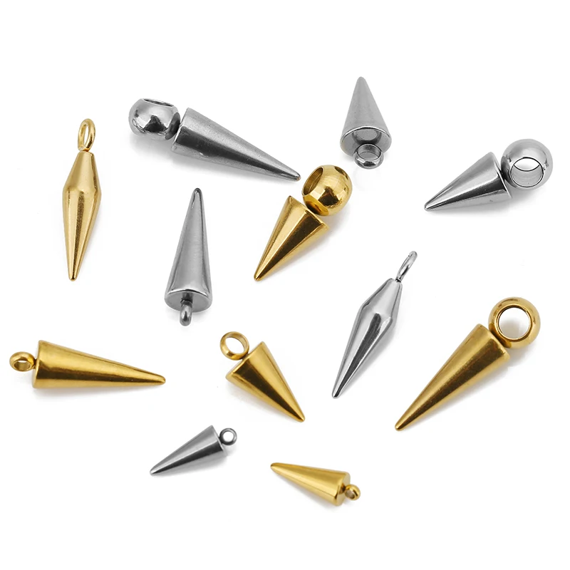 10PCS Stainless Steel Cone Bullet Charms Pendants Retro Spike Beads for Women Man Hoop Earring Jewelry Making