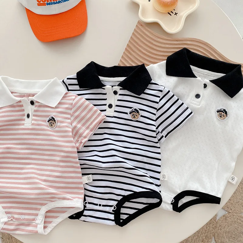 

Baby Onesie Striped Harem Suit 0-2 Years Old Summer Boy Baby Fashionable Bear Onesie Newborn Baby Outfit Longue