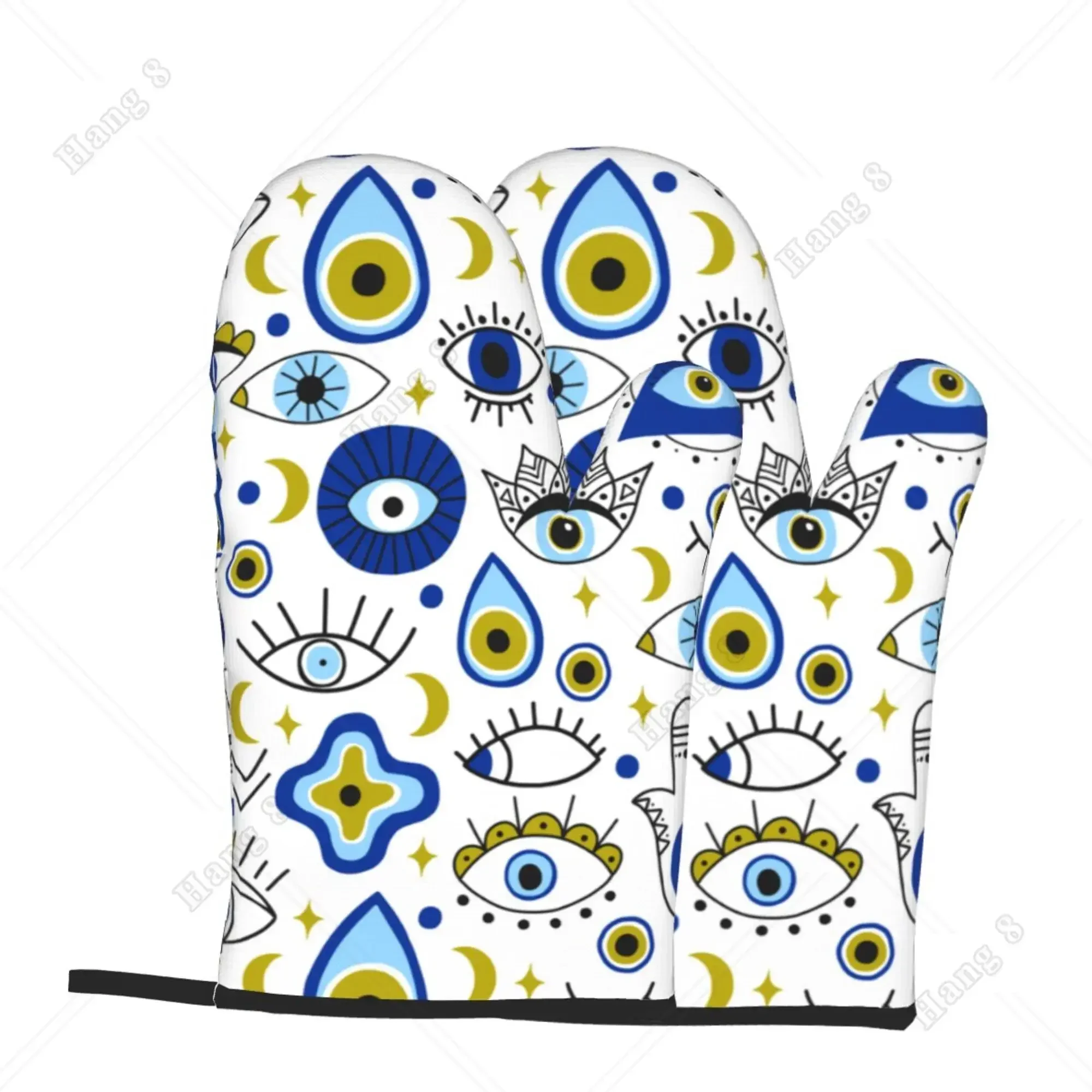 Navy Blue Evil Eye Lucky Egyptian Style Heat Resistant Gloves Microwave Gloves Bbq for Men Women Oven Items 2PC Gift