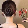 Retro Red Flower Wooden Hair Stick For Women 2025 New Year Hanfu Hairpin Chinese Style Hair Fork Hanfu Accessories 2