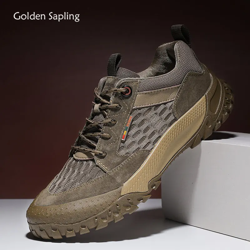 

Golden Sapling Men's Outdoor Shoes Casual Beach Loafers Genuine Leather Mountain Shoe Work Moccasins Summer Man Sport Chaussures