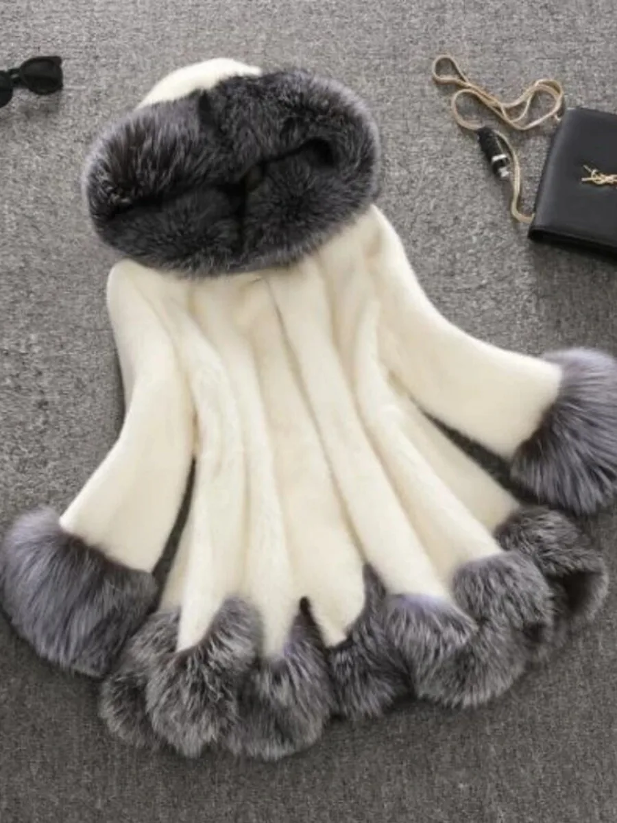 Hooded Loose Faux Fur Jacket Women Thick Autumn Winter Korean Maxi Coat Long Warm Luxury Fur Parkas Bontjas Furry Outerwear 2
