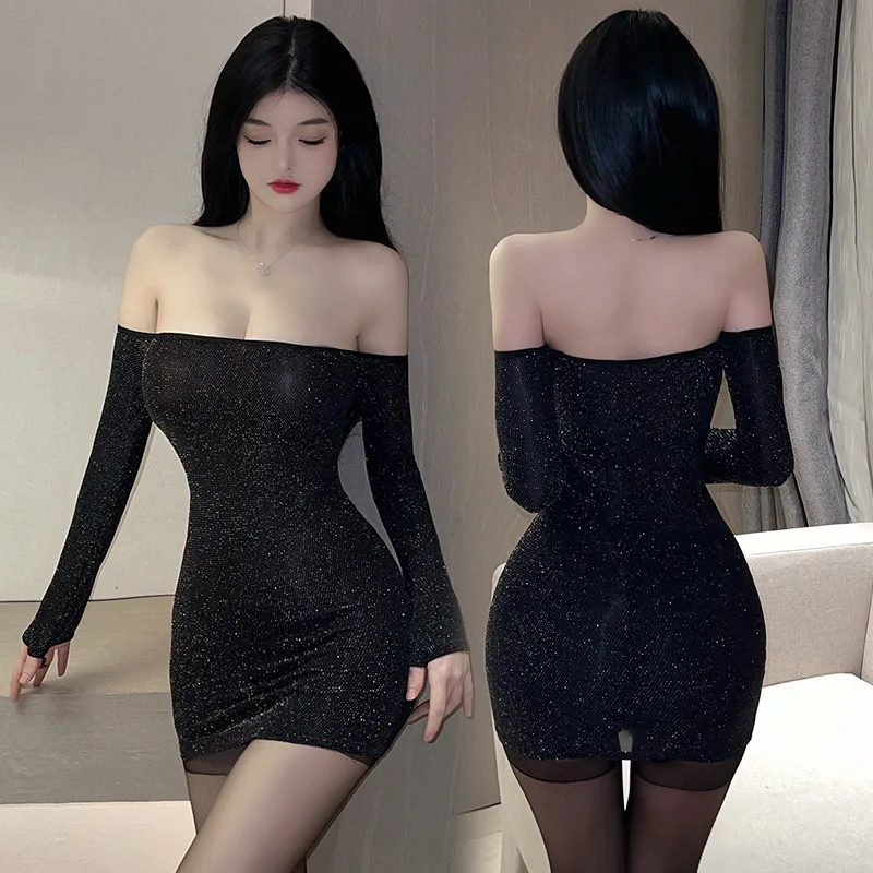 

Hot Dress Tight fitting buttocks uniform nightclub short skirt set low cut and high elasticity paty hot girl dresses for women