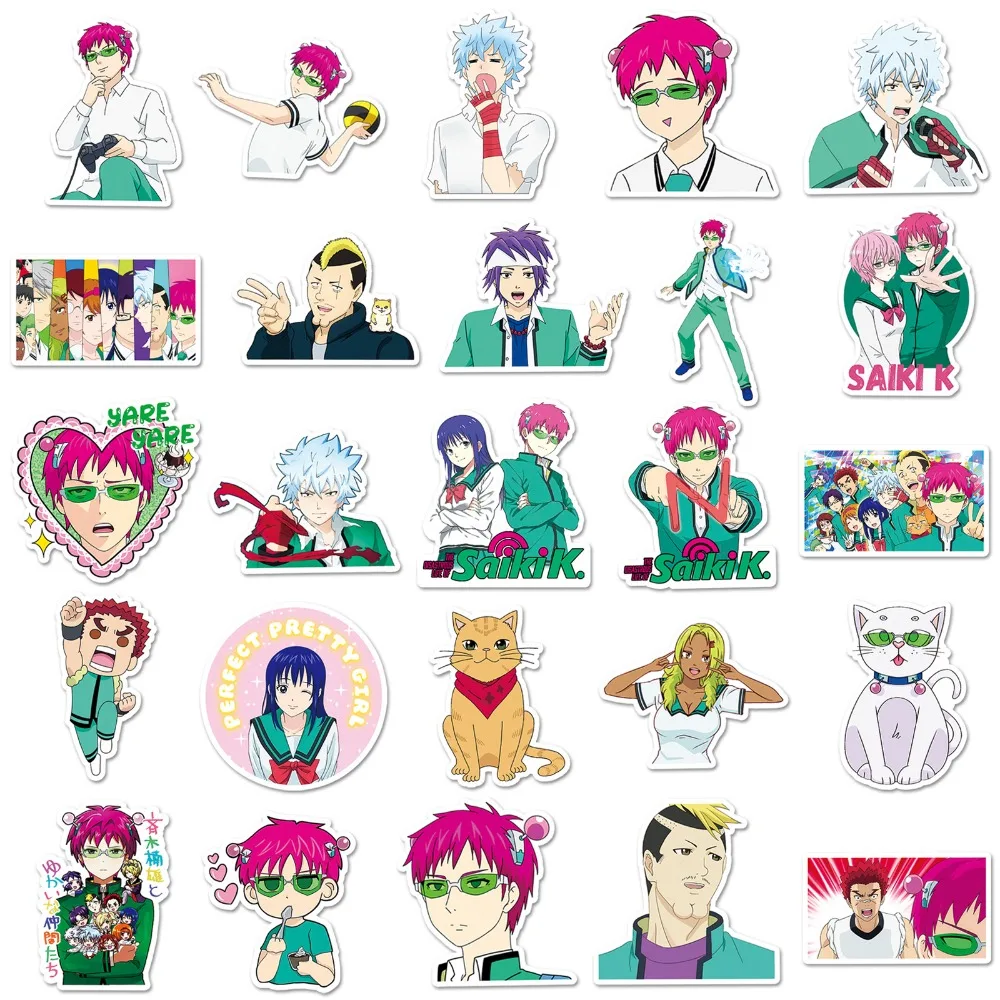 【Prime deal】 10/50Pcs Anime Saiki Kuso Graffiti Helmet Phone Case Computer Laptop Guitar Decorative DIY Waterproof Adhesive Sticker.
