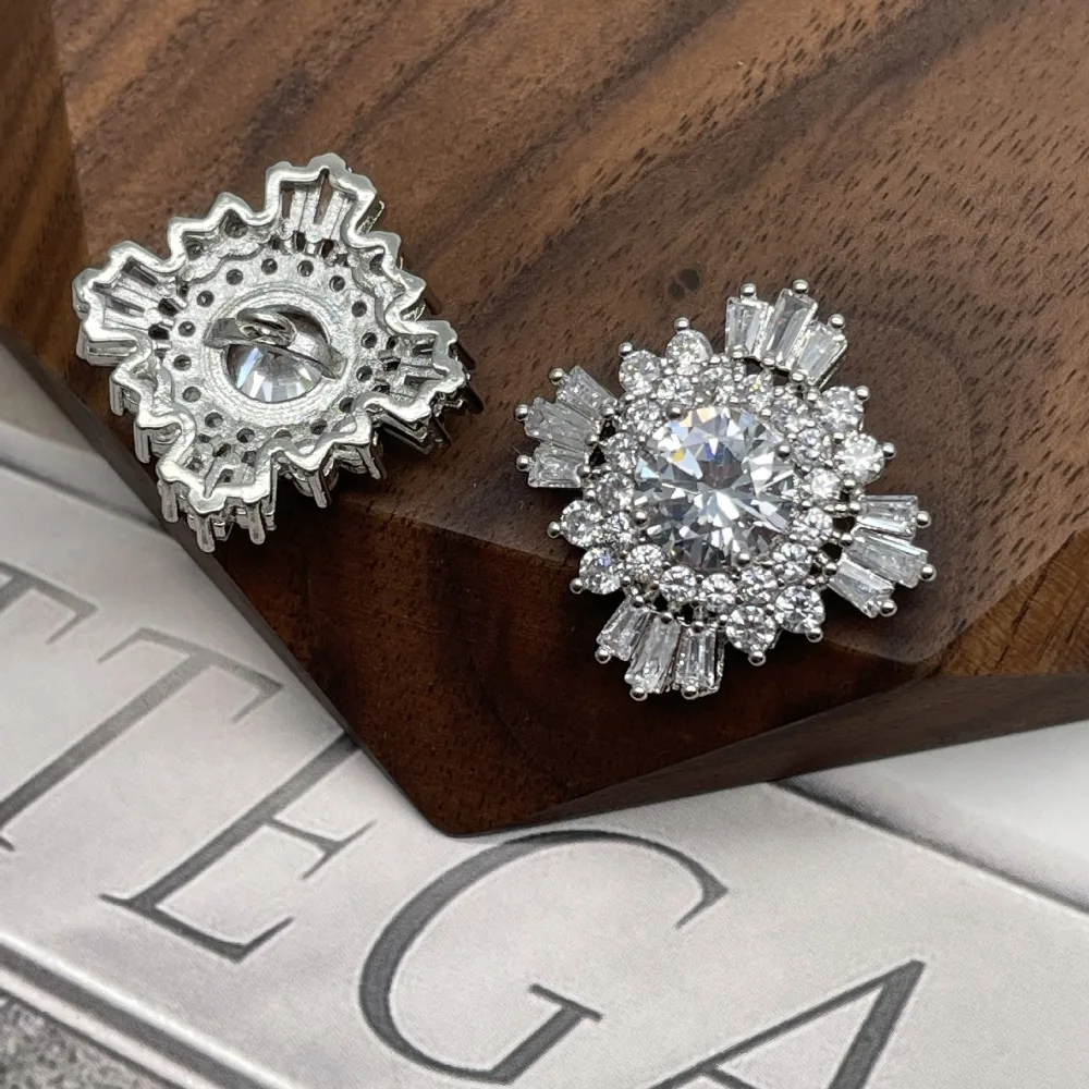 2개 고품질 황동 단추 인조 지르콘 25mm 대형 패션 단추 여성 의류용