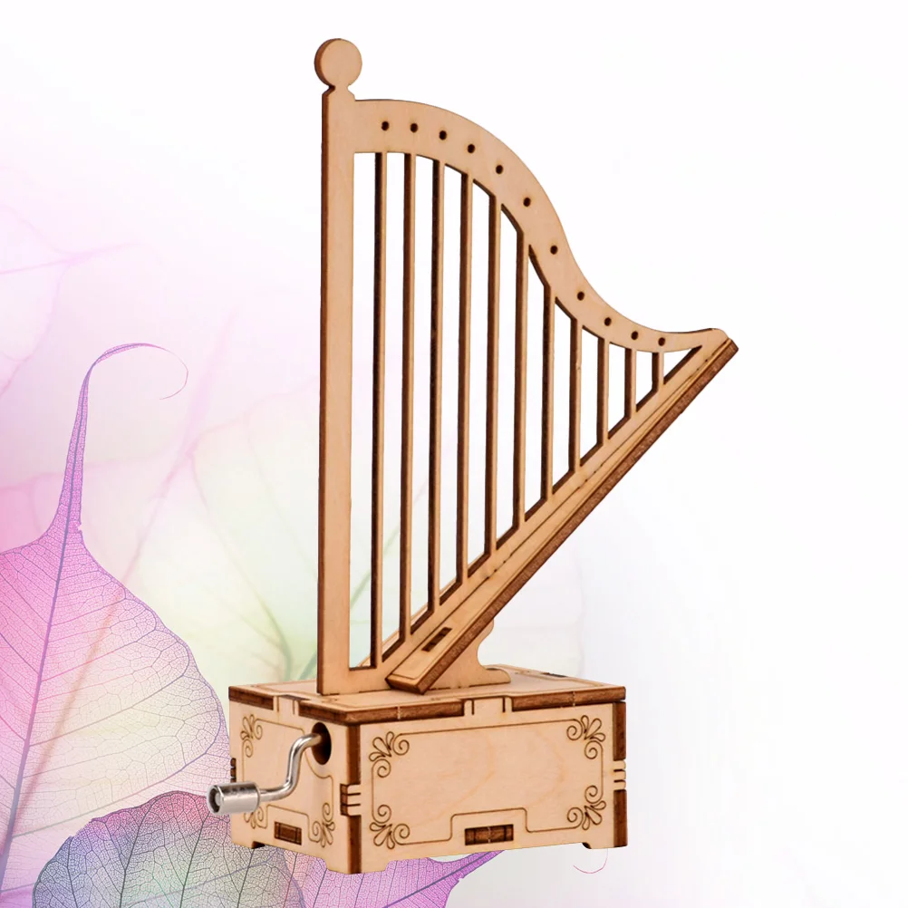 Wooden Handwork Music Box Harp Shape Music Box Wooden Music Box Assembled Muic Box for Kids Handwork Assembled Music Box 3