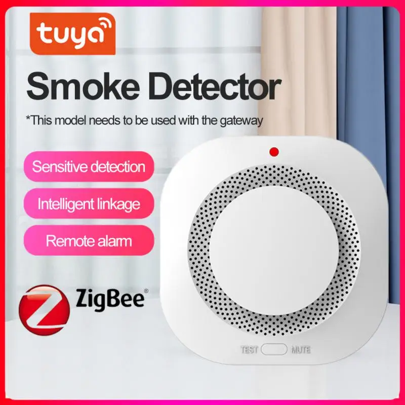 

1-Tuya Smart Zigbee Smoke Detector Smart Fire Alarm Progressive Sound Photoelectric Smoke Sensor Work With Tuya Zigbee Hub