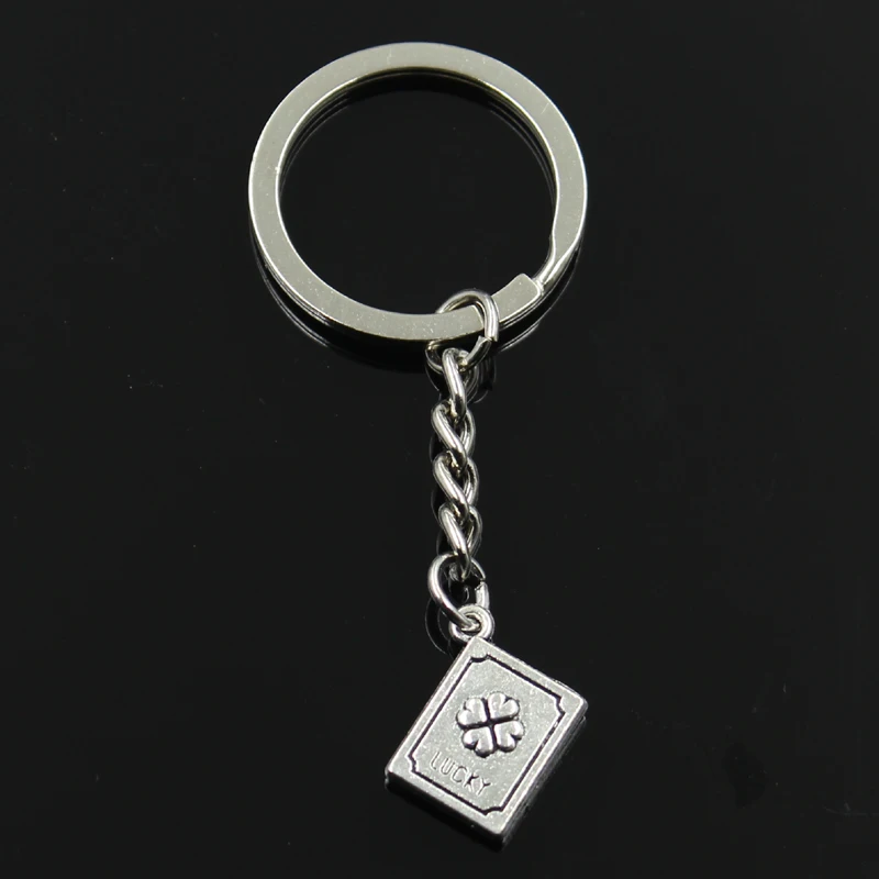 Mode 30mm Schlüssel Ring Metall Schlüssel Kette Keychain Schmuck Antike Silber Farbe Überzog Lucky Clover Buch 15x13x3mm Anhänger