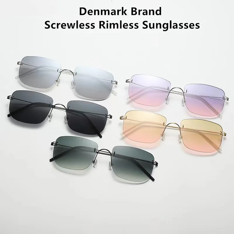 Denmark Brand Men Square Titanium Screwless Sunglasses Women Ultralight