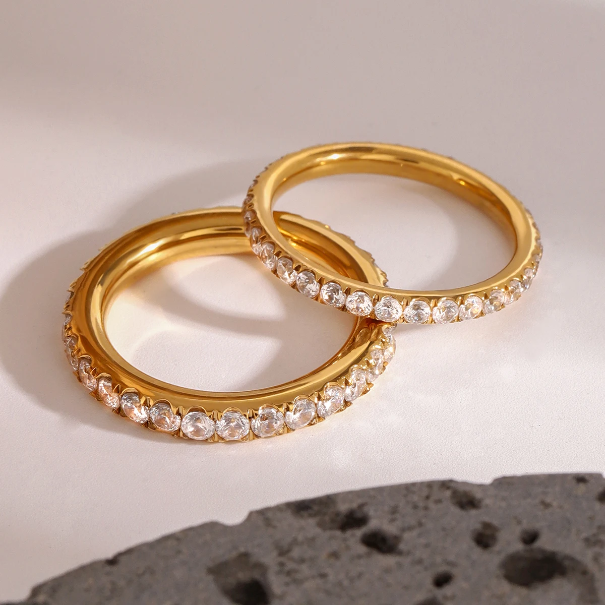 Youthway Cubic Zirconia Rhinestones Inlaid Round Ring 18K PVD Gold-plated Stainless Steels Waterproof Jewelry round rings cubic zircon ring jewelry rings ring jewelry