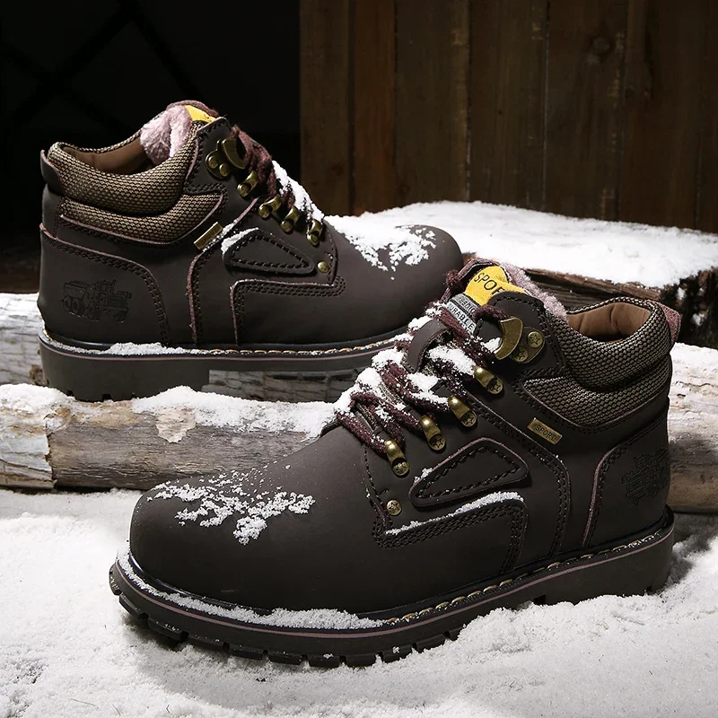 Winter Männer Stiefel Leder Stiefeletten Warme Mann Schnee Stiefel Nicht-slip Arbeit Stiefel Outdoor Wandern Klettern Gehen Casual turnschuhe – Detail 20