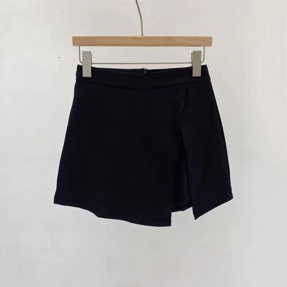 Ins Slit Women's A-line Skirt Y2K Asymmetric Mini Shorts Skirt Spicy Girl Style Skirt with Safety Shorts Spring Summer