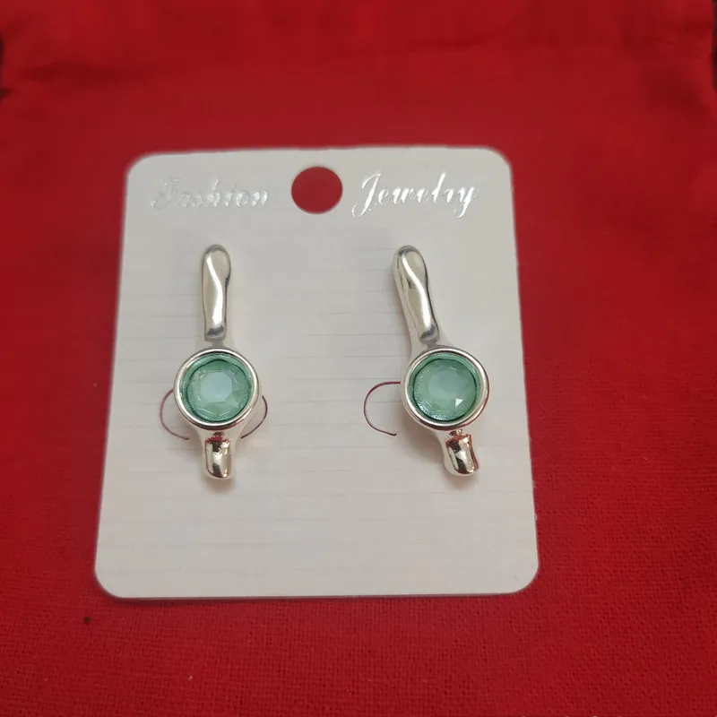 High Quality Spanish Original Fashion Electroplating 925 Silver Transparent Green Crystal Pin Stud Earrings Female Jewelry Gift