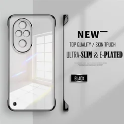 Luxury Plating Transparent Frameless Ultra Thin Case with Clear Lens Protection Cover for Honor 70 (Black)