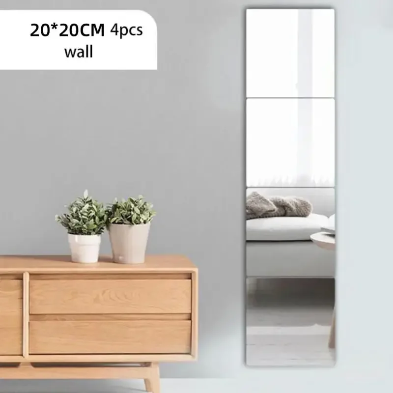 3D Self-adhesive Mirror Stickers Flexible Thicken DIY Art Mirrors Acrylic Wall Decorations For Door Wardrobe Bathroom Home