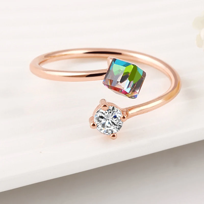 WLP Zircon Engagement Rings for Women Rose Gold Color Wedding Rings Female Austrian Crystals Jewelry Adjustable Anillos Mujer Wedding Rings Engagement Rings Zircon Rings