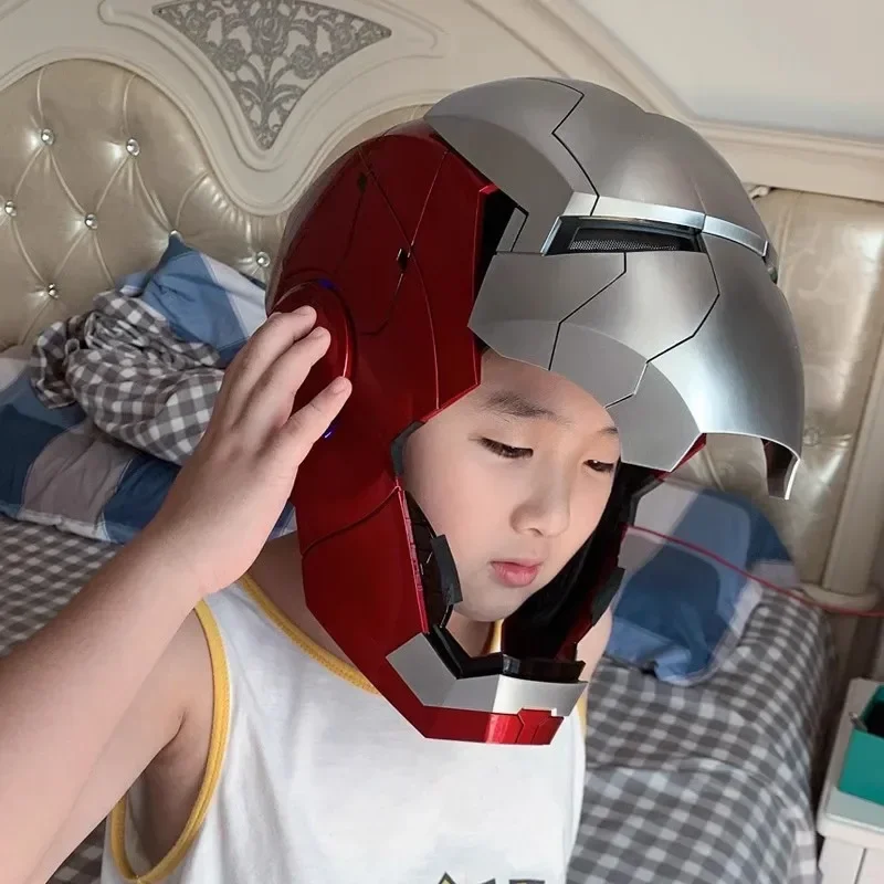 cosplay iron man wearable helmet YONTYEQ Iron-Man MK5 Motorized Switch to battle mode with eye lights and ear lights in red Smart Wearable Iron Man Helmet