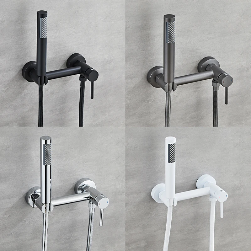 Chrome สีดำทองเหลืองก๊อกน้ำ Bidet แบบพกพา Sprayer ห้องน้ำโถฉี่ร้อนเย็นผสมวาล์วน้ำ Jet ชุด Hygienic Shower Gold 1