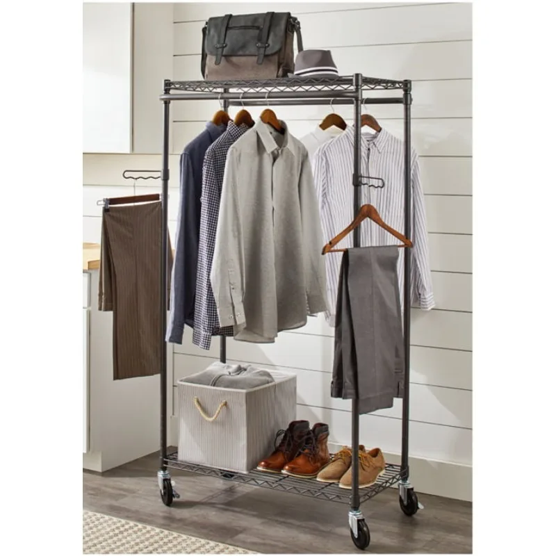 

Better Homes & Gardens Double Hanging Garment Rack, 38.2in Wx 23.6in Dx 66.1in H, Gunmetal Finish, Gray