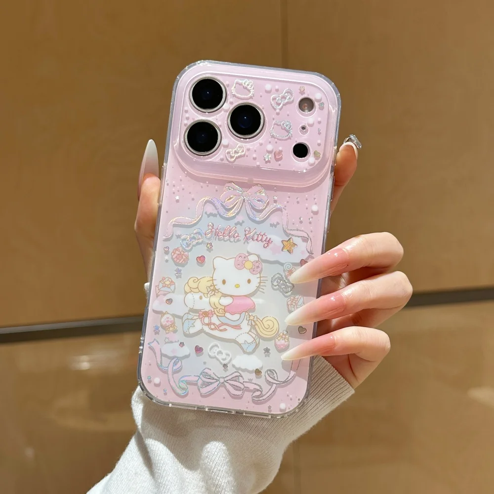 Chic Pink HelloKitty Cat Horse Y2K Phone Case - Shockproof Bumper Cover with Pendant