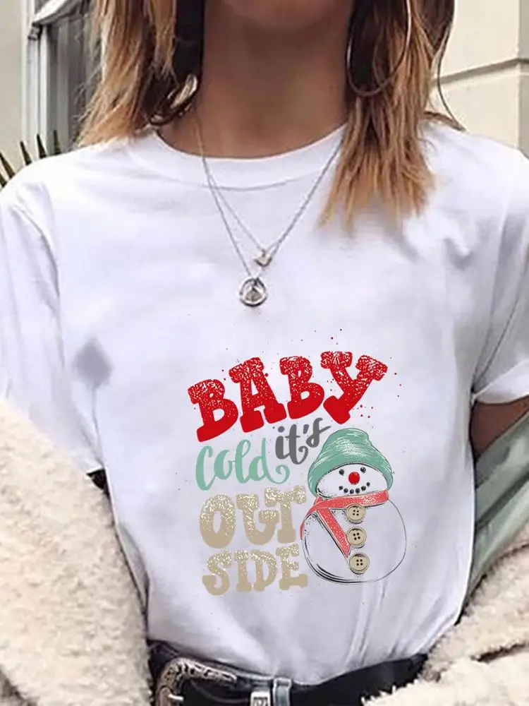 

Симпатичная Рождественская футболка в стиле 90-х с изображением снеговика, женский топ, футболка с рисунком, модная Новогодняя одежда, графические футболки