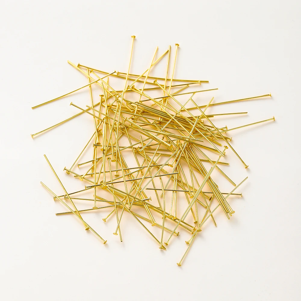 100 Stücke 16-50mm 14/18 Karat Reales Gold Messing Auge Flachkopf Pins Nadel Kugelkopf Pins Anhänger Anschlüsse Für Schmuck Machen Erkenntnisse – Detail 12
