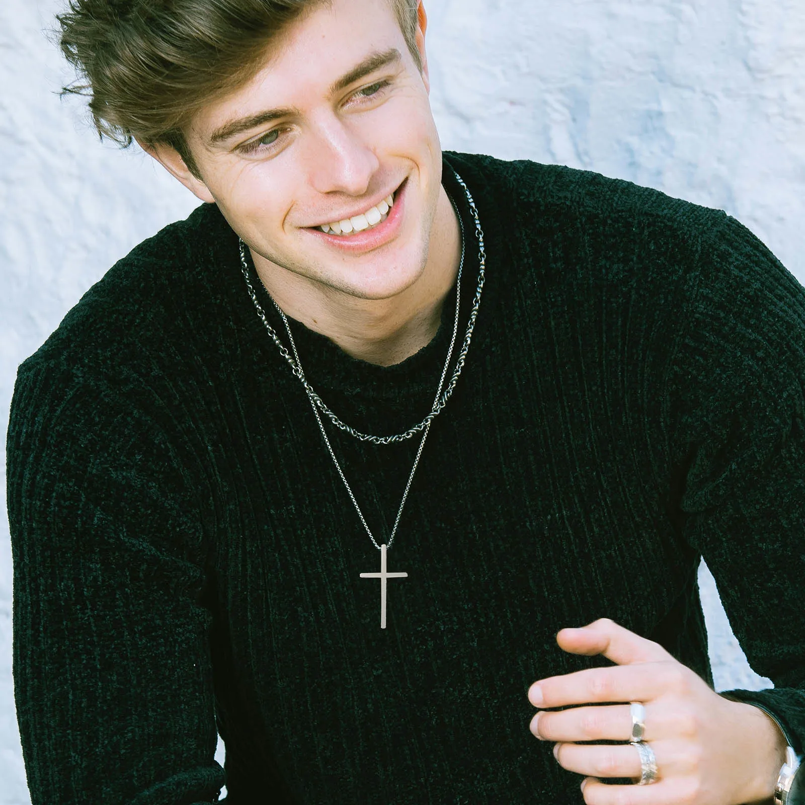 Vnox Simple Unisex Cross Necklaces, Basic Stainless Steel Cross Pendant for Women Men, Christ Prayer Collar, Adjustable Box Chain_voghion.com