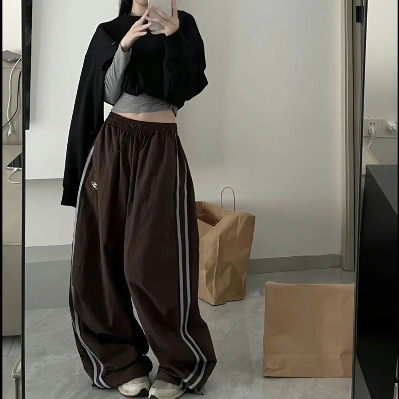 Oversized Hip Hop Baggy Pants Fashion Women Striped Pocket Elastic High Waist Cargo Pant Streetwear Sweatpant Loose New Trousers 5