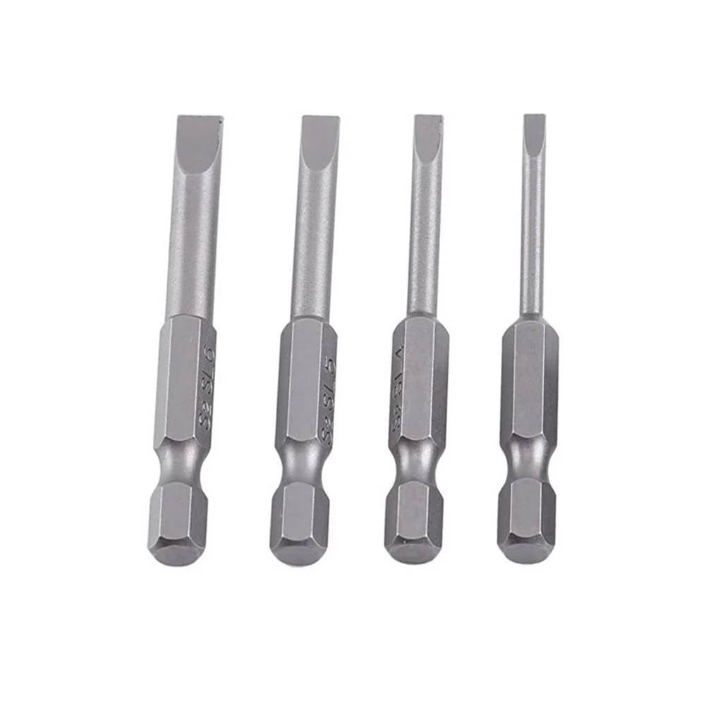 

4pcs 4pcs With Magnetic Head Hex Shank 50mm Slotted Screwdriver Bits SL3.0 SL4.0 SL5.0 SL6.0 6.25mm Alloy Steel Hand Tools