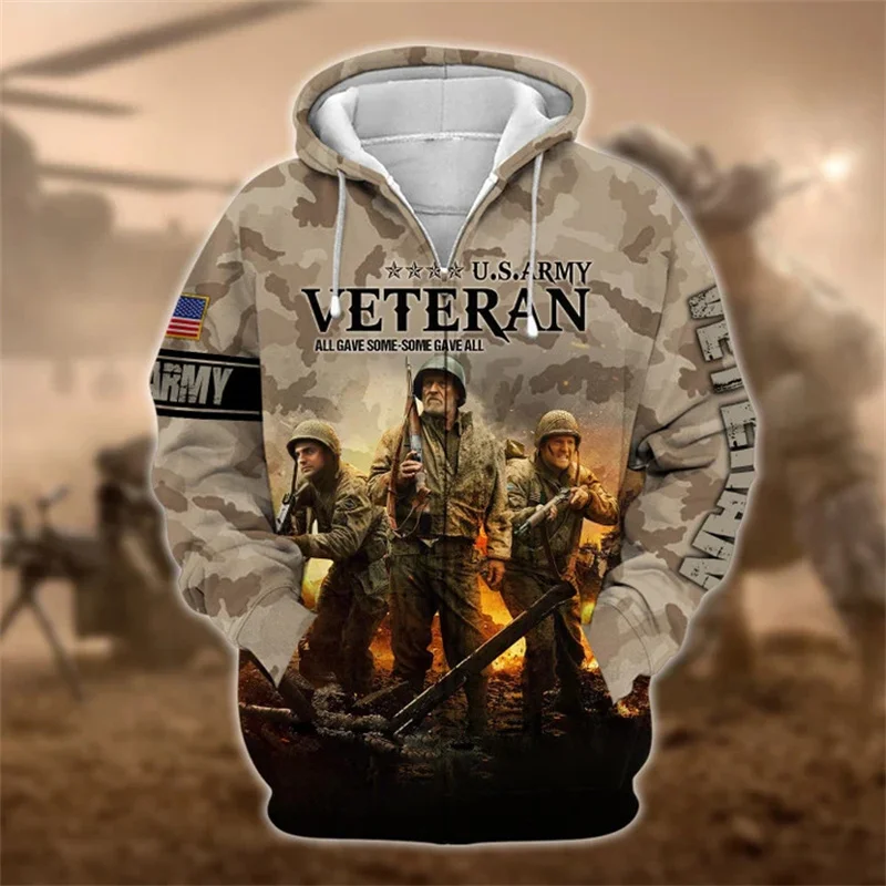 

Autumn New 3D Print United States Soldiers Armys Veterans Zip Up Hoodies For Men Kid Fashion Cool Camo Vintage Top Zip Up Hoodie