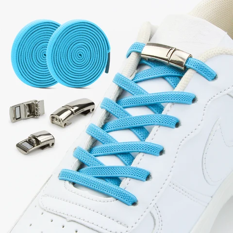 New Elastic Magnetic Shoelaces No Tie Lazy Shoes Laces Kids Adult Sneaker Shoelace  Metal Cross Lock  Flat Shoestring Buckle