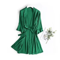 Robe de mariée blanche pour femme, peignoir de matin à manches 3/4, chemise de nuit ample, kimono en satin de soie, lingerie 3
